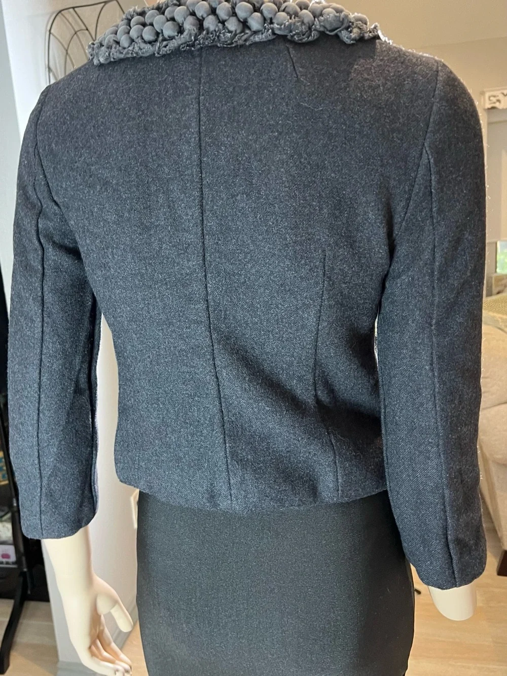 J Crew Wool Blend Denim Blue Cropped Jacket with Braided Trim